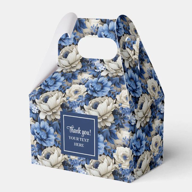 Lyxig blå elfenbensblomma personlig presentask (Stylish Navy Flowers Custom Name Floral Favor Box)