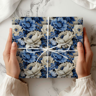 Lyxig blå elfenbensblommig elegant presentförpackn presentpapper