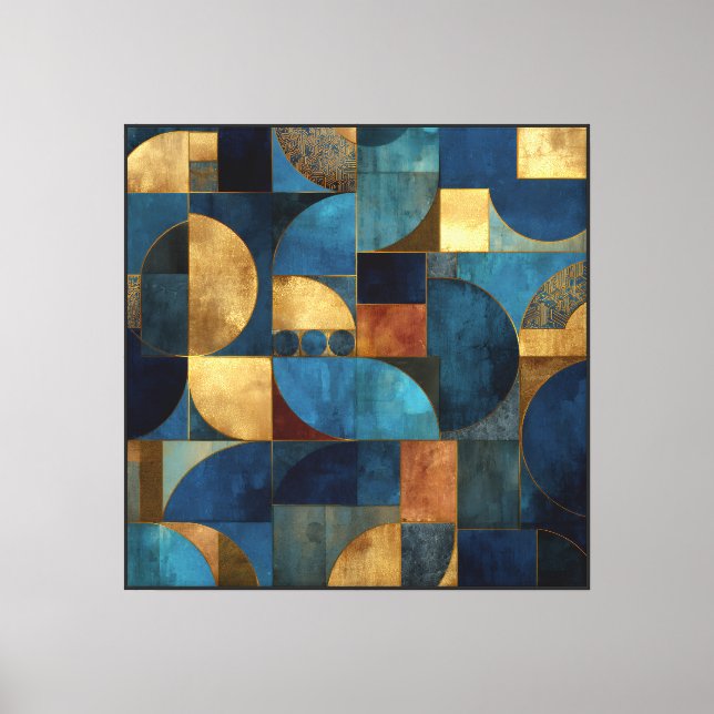 Lyxig Blå & Guld Texturerad Geometrisk Mönster Canvastryck (Framsida)