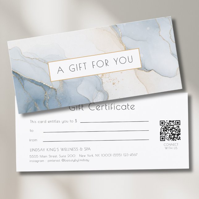 Lyxig blå guldmarmor QR-kod presentkort (Luxury Blue Gold Marble QR Code Gift Certificate)