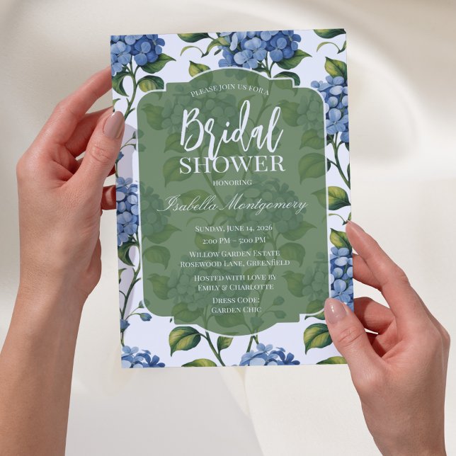Lyxig Blå Hortensia Bröllopsdusch Inbjudningar (Luxury Blue Hydrangea Bridal Shower Invitations)