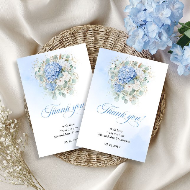 Lyxig blå hortensia eukalyptus tackkort tack kort (Luxury Blue Hydrangea Eucalyptus thank you card)