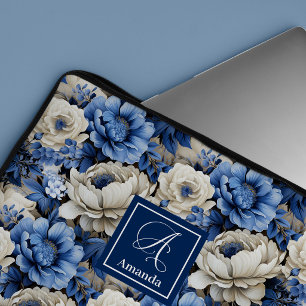 Lyxig blå och elfenbensfärgade blommor Elegant dat Laptop Fodral