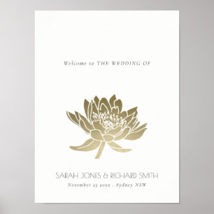 LYXIG BLEK GULD VIT LOTUS BLOMSTER BRÖLLLOP POSTER