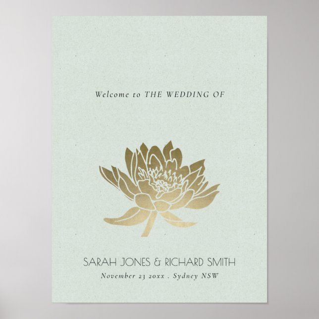 LYXIG BLEKBLÅ SILVER LOTUS BLOMSTER BRÖLLLOP POSTER (Framsidan)