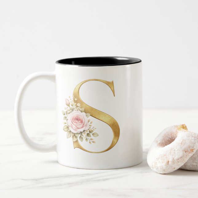 Lyxig Blommig Bokstav S Monogram Två-Tonad Mugg (Med munk)