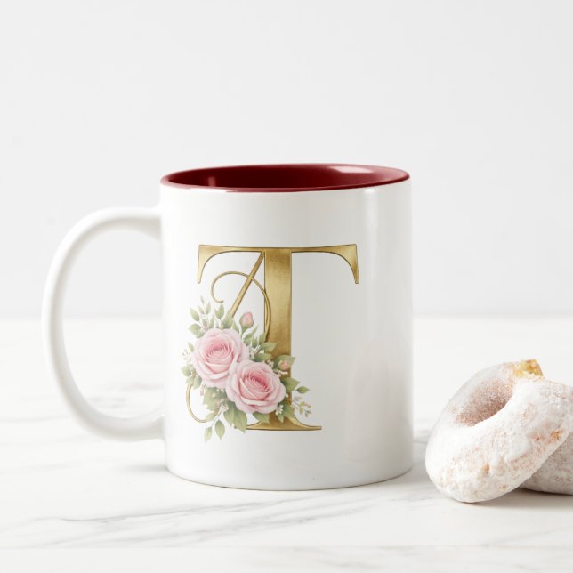 Lyxig Blommig Bokstav T Logotyp Två-Tonad Mugg (Med munk)