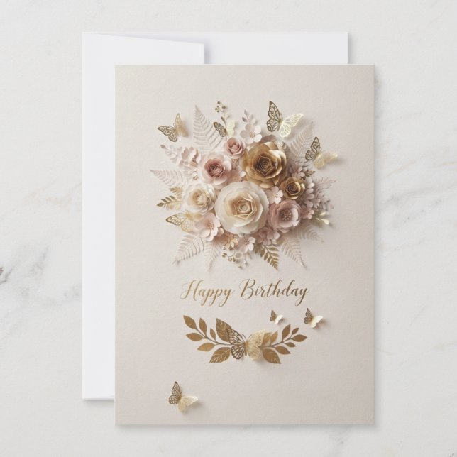 Lyxig Blommig Grattis På Födelsedagen Lyckönskning Kort (Framsida)