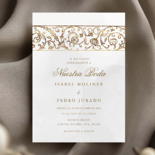 Lyxig Blommig Guld & Kräm Nuestra Boda Bröllop Inbjudningar