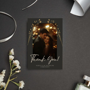 Lyxig Blommig Minimalistisk Guld Foto Tack Kort