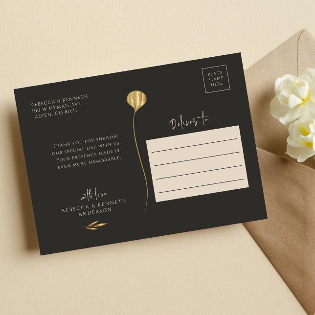 Lyxig Blommig Minimalistisk Guld Foto Tack Vykort (Skapare uppladdad)