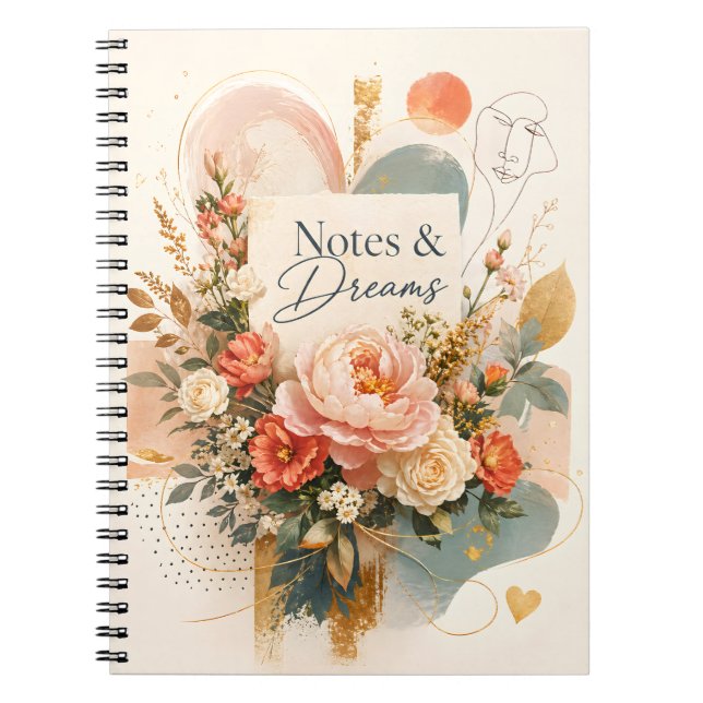 Lyxig blommig “Notes & Dreams” Journal Anteckningsbok (Framsidan)