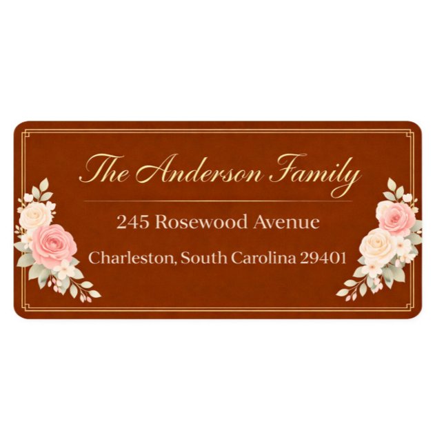 Lyxig blommig returadressetikett Bröllop Adressetikett (Elegant Floral Address Label — Personalized family stationery featuring soft blush roses and warm br)