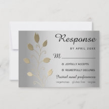Lyxig Blommig Silver och Guld Bröllops RSVP-kort