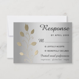 Lyxig Blommig Silver och Guld Bröllops RSVP-kort
