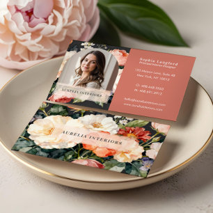 Lyxig blomsterbåge foto Stilfull inredningsdesigne Visitkort