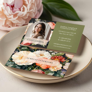 Lyxig blomsterbåge foto Stilfull inredningsdesigne Visitkort