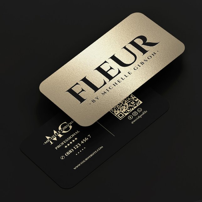 Lyxig blomsterdesigner Fleur Svart Falskt Guld Blo Visitkort (Luxe Floral Designer Fleur Black Faux Gold Florist Business Card
)