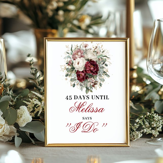 Lyxig Blush Burgundy Dais Tills Jag Gör Nedräkning Poster (Luxe Blush Burgundy Dais Until I Do Countdown)
