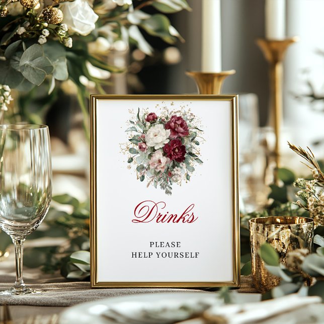 Lyxig Blush Burgundy Drycker Bordsskylt Dekor (Luxe Blush Burgundy Drinks Tabletop Decor Sign)