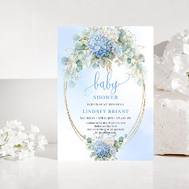 Lyxig bohemisk blå hortensia baby shower inbjudan