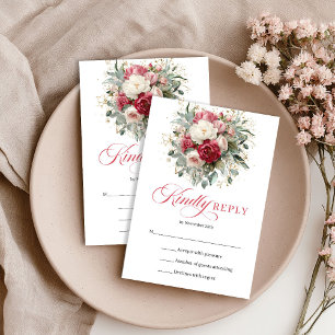 Lyxig Boho Blommig Röd Vit RSVP Bilaga OSA Kort