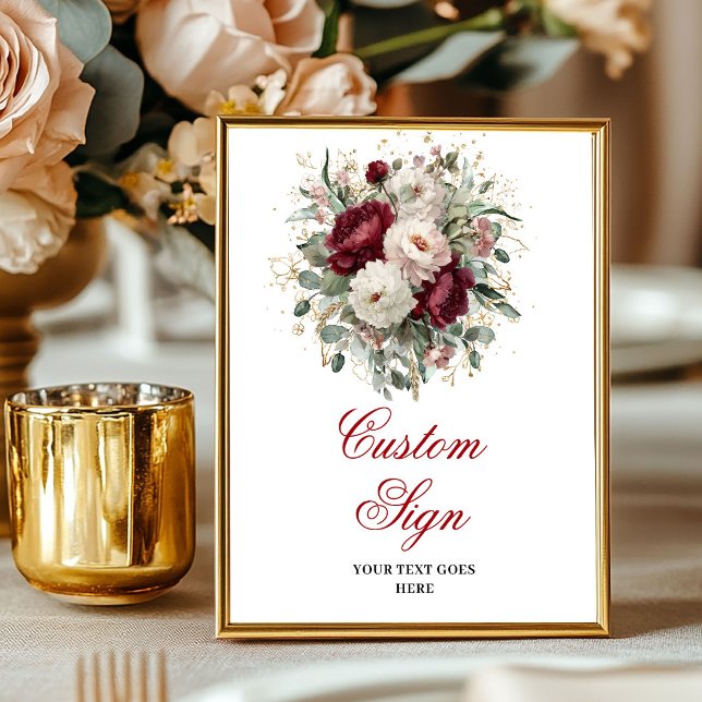 Lyxig Boho Burgunder Röd Blommig Guld Anpassad Sky Poster (Luxury Boho Burgundy Floral Gold Custom Sign)