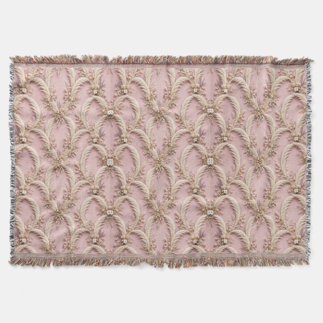Lyxig Boho Rosa Pampasgräs Kastfilt - Damm Filt (Framsidan)