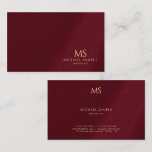 Lyxig Bordeaux Elegant Guldtext Monogram Visitkort