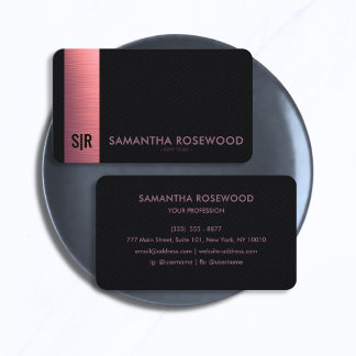 Lyxig Borstad Rosa Ribba & Svart Lädermonogram Visitkort