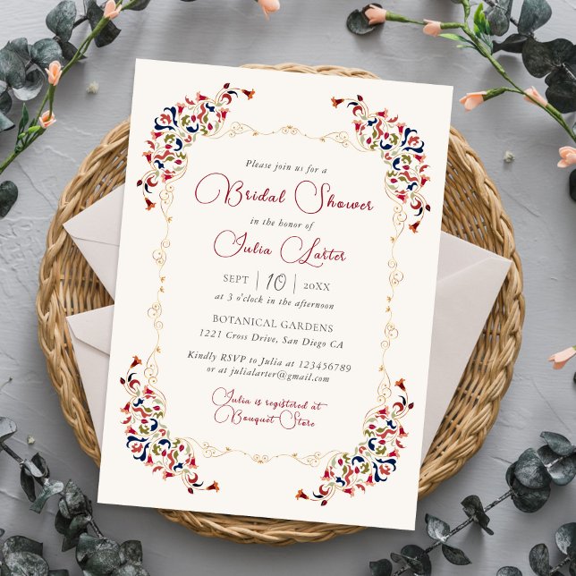 Lyxig Botanisk Blommig Paisley Bröllopsdusch Inbjudningar (Skapare uppladdad)