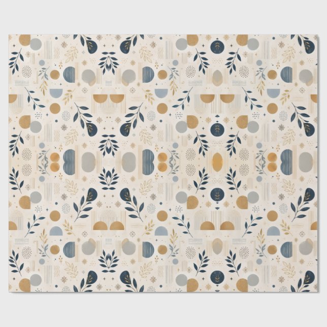 Lyxig Botanisk Guld Geometrisk Inpackningspapper | Presentpapper (Platt)