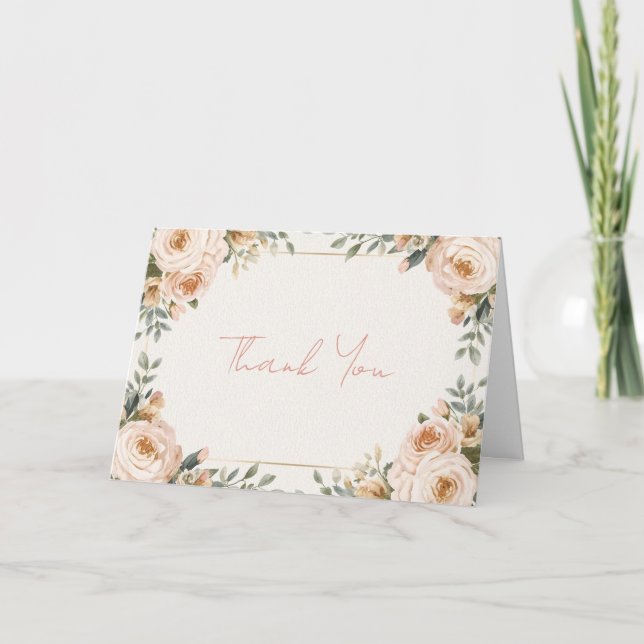 Lyxig bröllopsdusch tackkort med blommor | Rosé (Framsida)