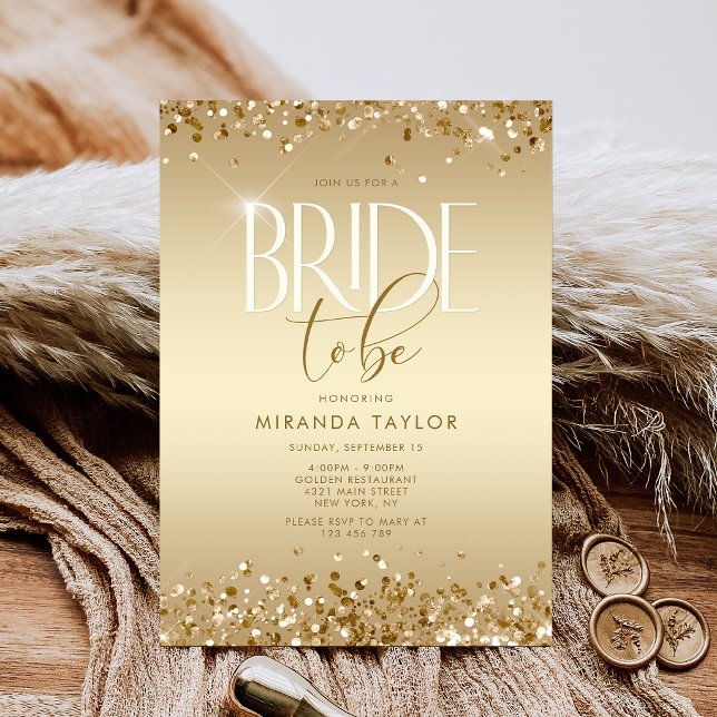 Lyxig bröllopsfest med guldglitter inbjudningar (Luxury Gold Glitter Bridal Shower Invitation)