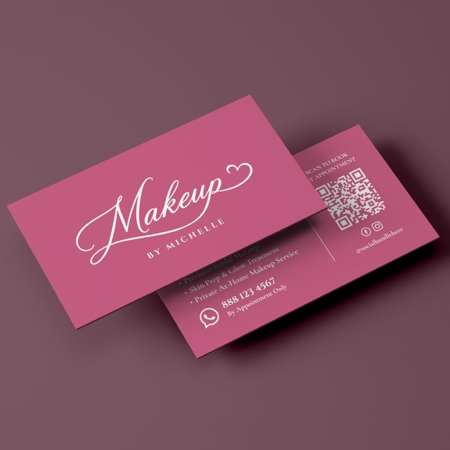 Lyxig Bröllopsmakeupartist Rosa Skrift Visitkort (Luxury Bridal Makeup Artist Pink Script Business Card
)