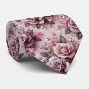 Lyxig bröllopsslips Rosa lila rosor & diamanter Slips