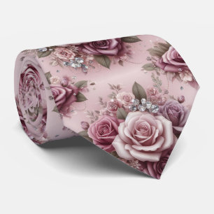 Lyxig bröllopsslips   Rosa lila rosor & diamanter Slips