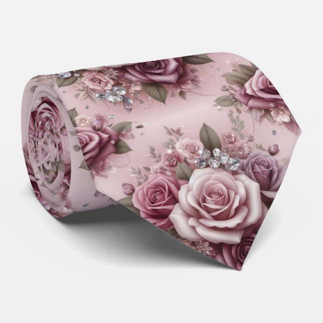 Lyxig bröllopsslips | Rosa lila rosor & diamanter Slips (Rullad)