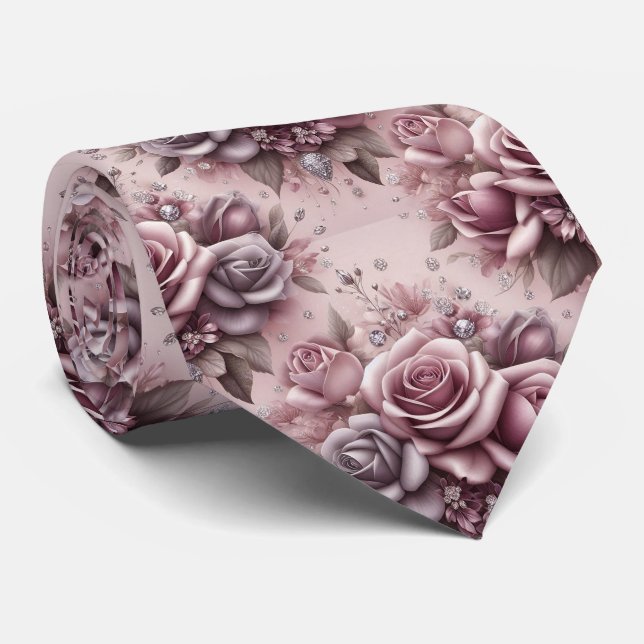 Lyxig bröllopsslips | Rosa lila rosor & diamanter Slips (Rullad)