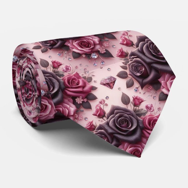 Lyxig bröllopsslips | Rosa lila rosor & diamanter Slips (Rullad)