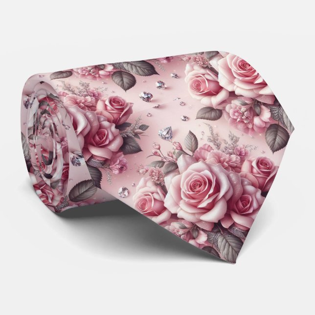 Lyxig bröllopsslips | Rosa rosor & diamanter Slips (Rullad)