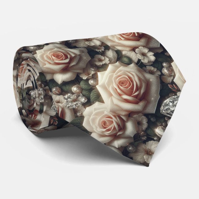 Lyxig bröllopsslips | Rosa rosor & diamanter Slips (Rullad)