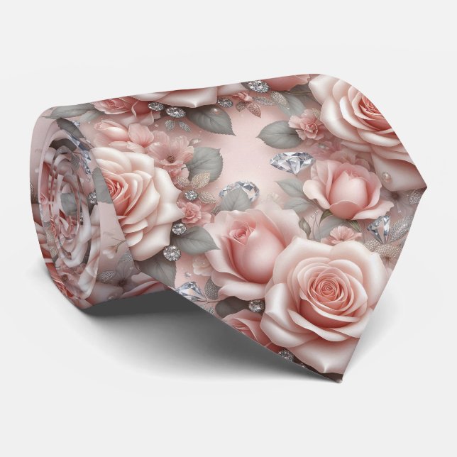 Lyxig bröllopsslips | Rosa rosor & diamanter Slips (Rullad)