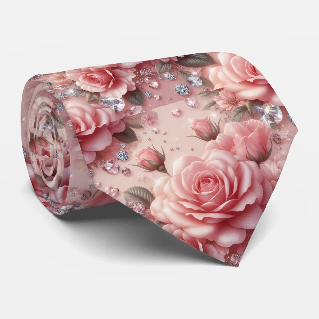 Lyxig bröllopsslips | Rosa rosor & diamanter Slips (Rullad)