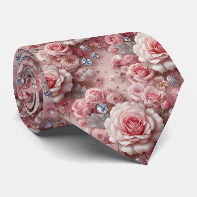 Lyxig bröllopsslips | Rosa rosor & diamanter Slips (Rullad)