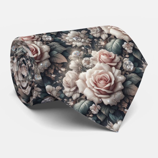 Lyxig bröllopsslips | Rosa rosor & diamanter Slips (Rullad)