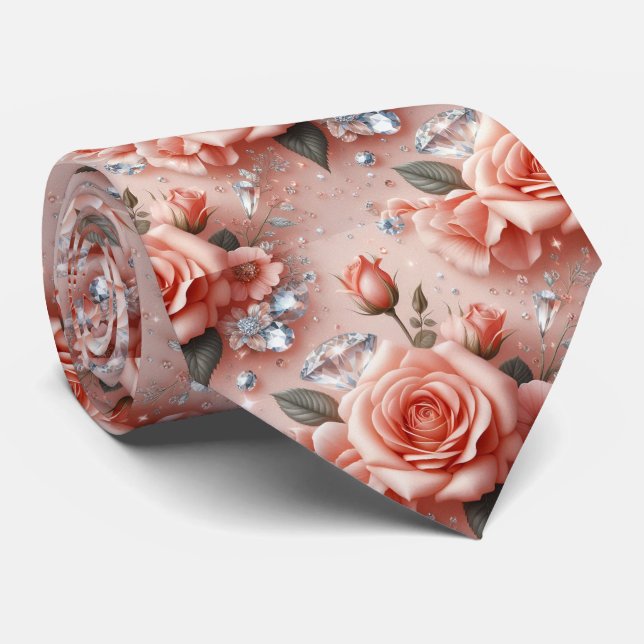 Lyxig bröllopsslips | Rosa rosor & diamanter Slips (Rullad)
