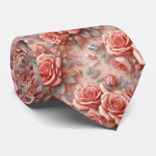 Lyxig bröllopsslips Rosa rosor & diamanter Slips