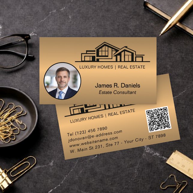 Lyxig Brons Guld Fastighets Chic Professionell Visitkort (Skapare uppladdad)