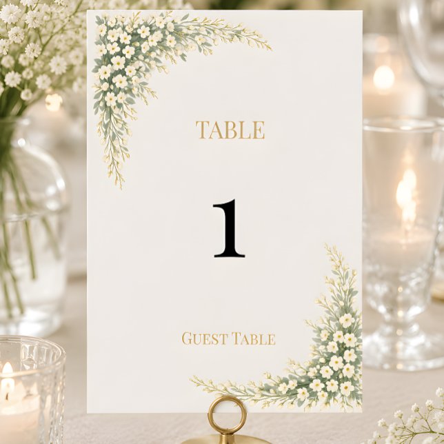 Lyxig Brudslöja Blommig Bröllopsbord Nummer Inbjudningar (Luxury baby's breath wedding themed table number card)